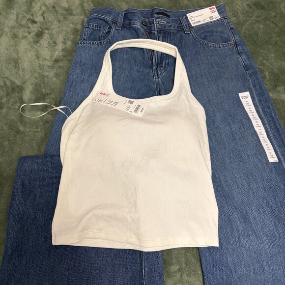 UNIQLO bundle: wide jeans and bra top - Picture 1 of 6